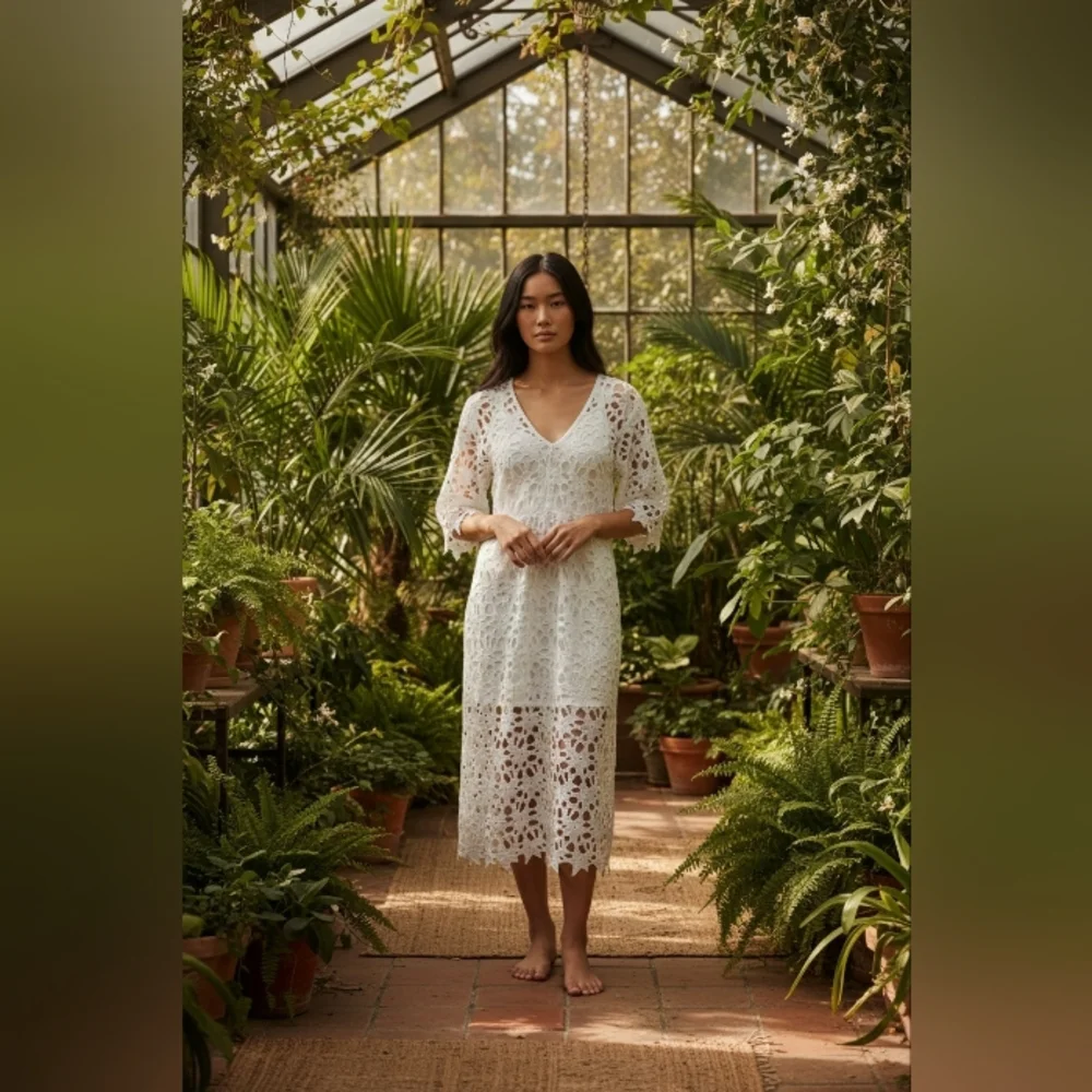 Chic White Crochet Beach Cover-Up - Picture 2 of 7